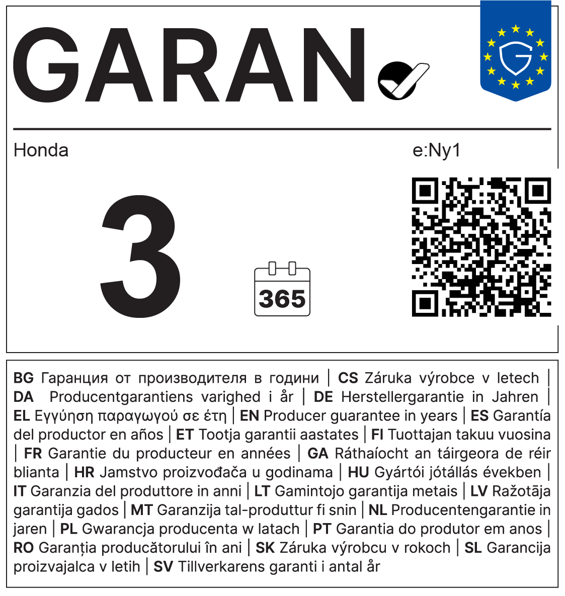 Garantie Honda e:Ny1